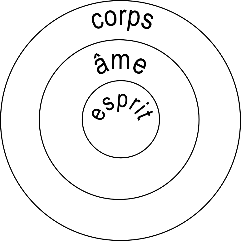 trois cercle l'un dans l'autre avec l'esprit au centre puis l'âme et le corps
