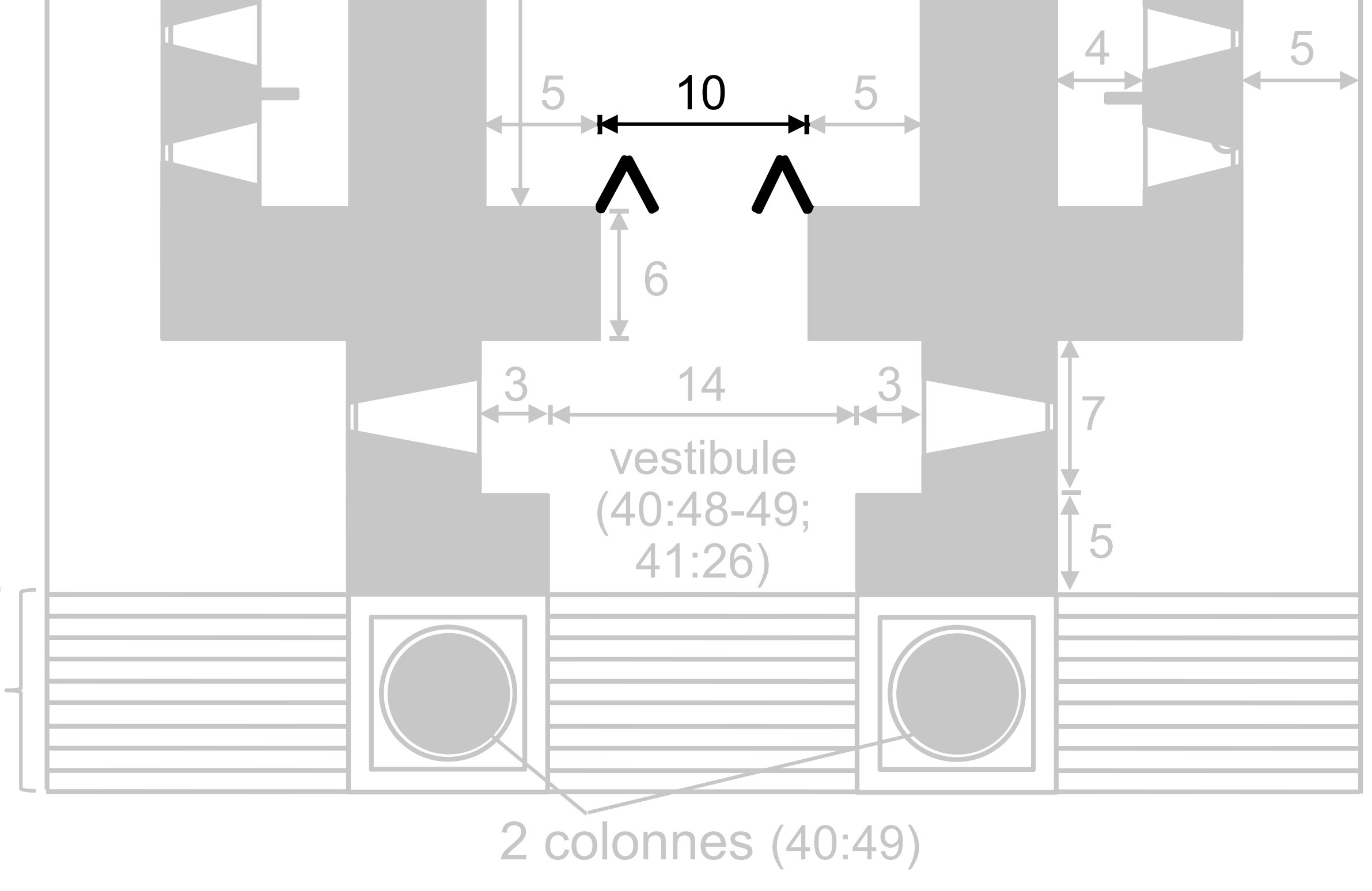 plan avec dimension de la porte à deux battant de l'entrée du temple