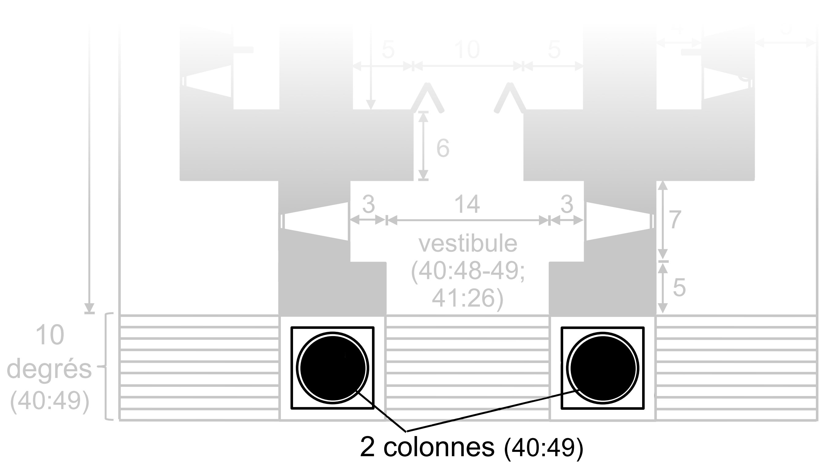 plan avec dimension de la porte à deux battant de l'entrée du temple