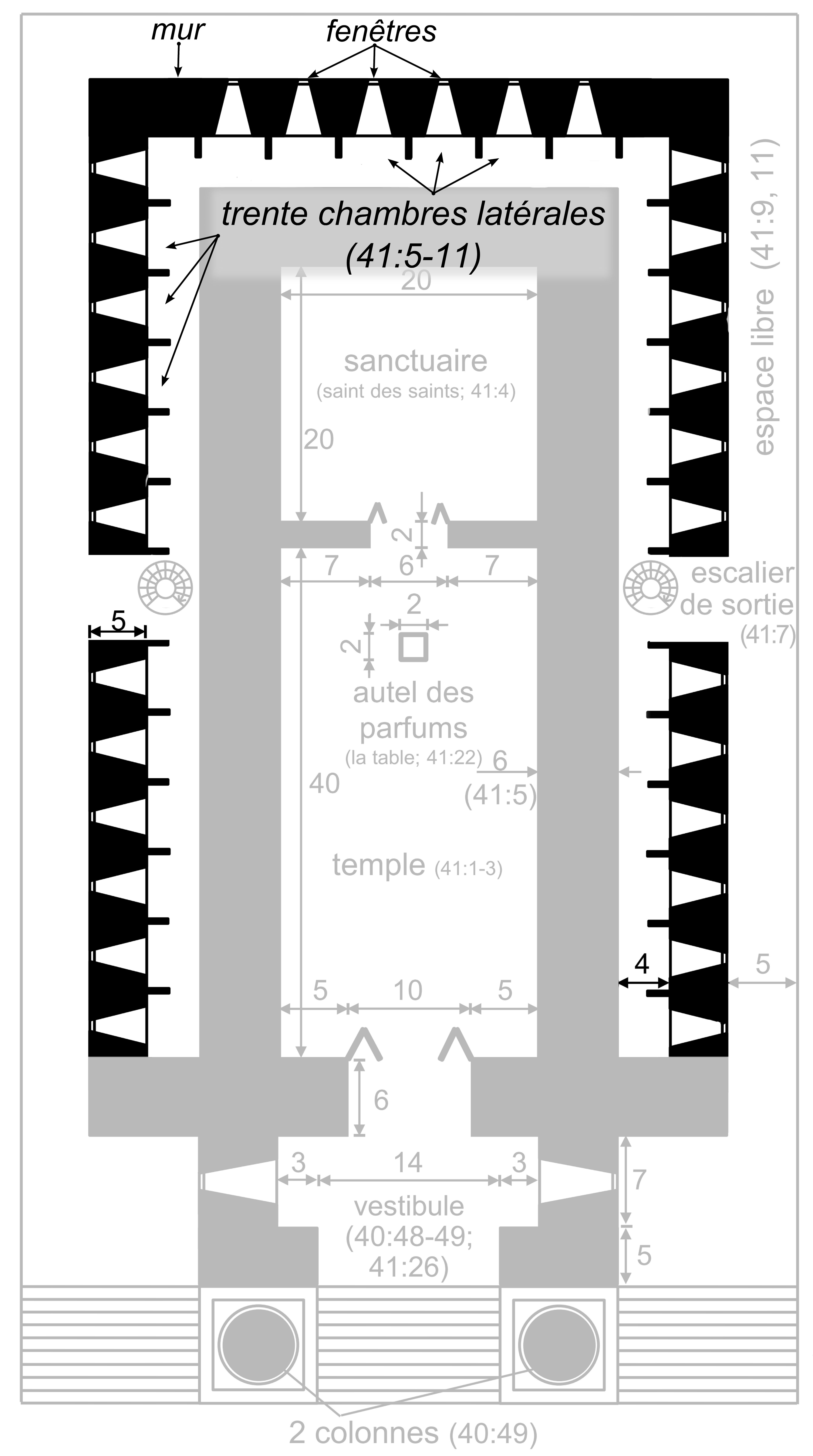 plan avec dimension de la porte à deux battant de l'entrée du temple